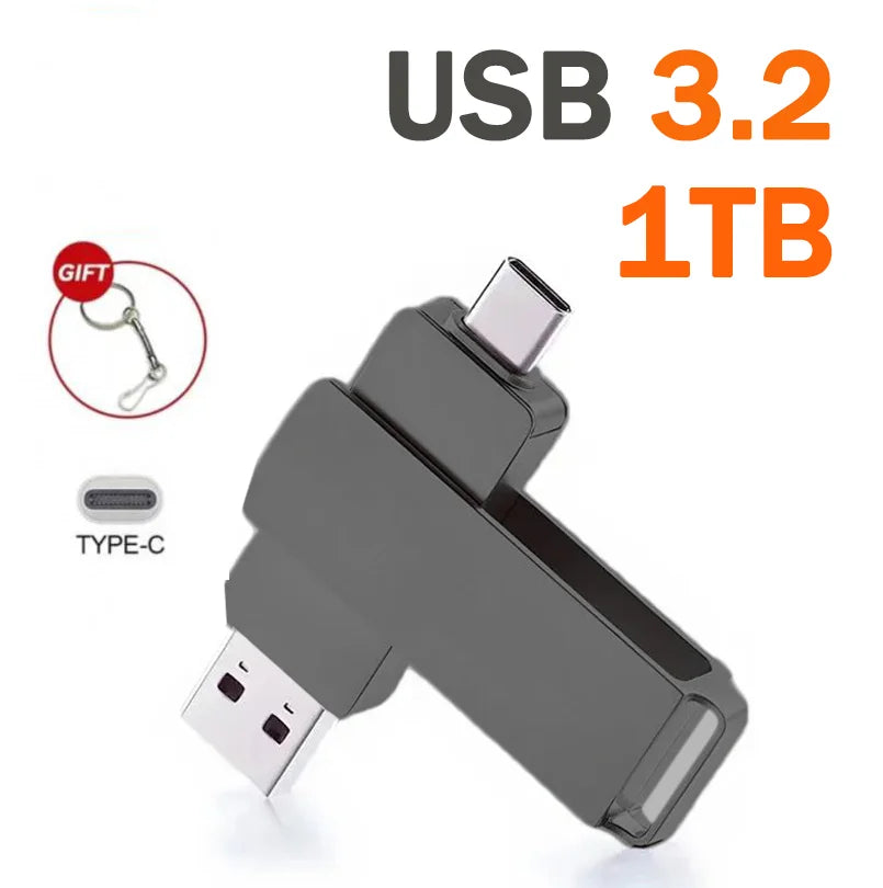 16TB USB 3.2 Flash Drive — 2-in-1 USB-C & USB-A OTG Pendrive, High-Speed Waterproof