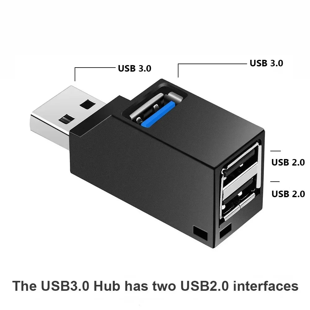 Mini 3-Port USB 3.0 Hub Adapter – High-Speed USB 3.0/2.0 Splitter for PC & Laptop, Plug-and-Play