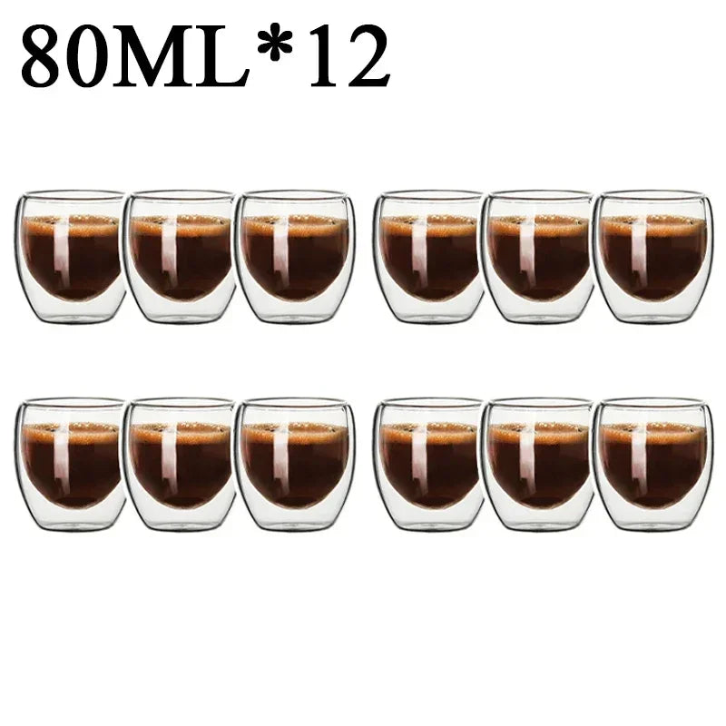 Double Wall High Borosilicate Glass Mugs - Insulated Heat-Resistant Coffee & Tea Cups (2-18 pcs Set)