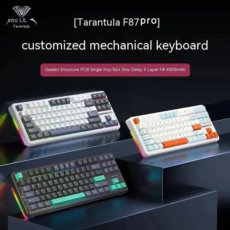 87-Key Tri-Mode Mechanical Keyboard - 2.4G USB Bluetooth, RGB PBT Keycaps, Hot-Swappable Gasket Design, 4000mAh Battery