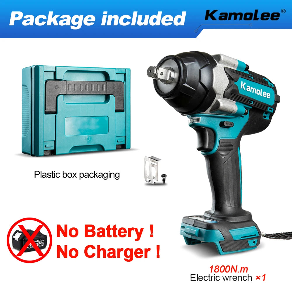 1800 N·m (≈1,328 ft·lb) Brushless Cordless Impact Wrench - 1/2 in (12.7 mm) Drive, High Torque, 18V/21V Battery Compatible