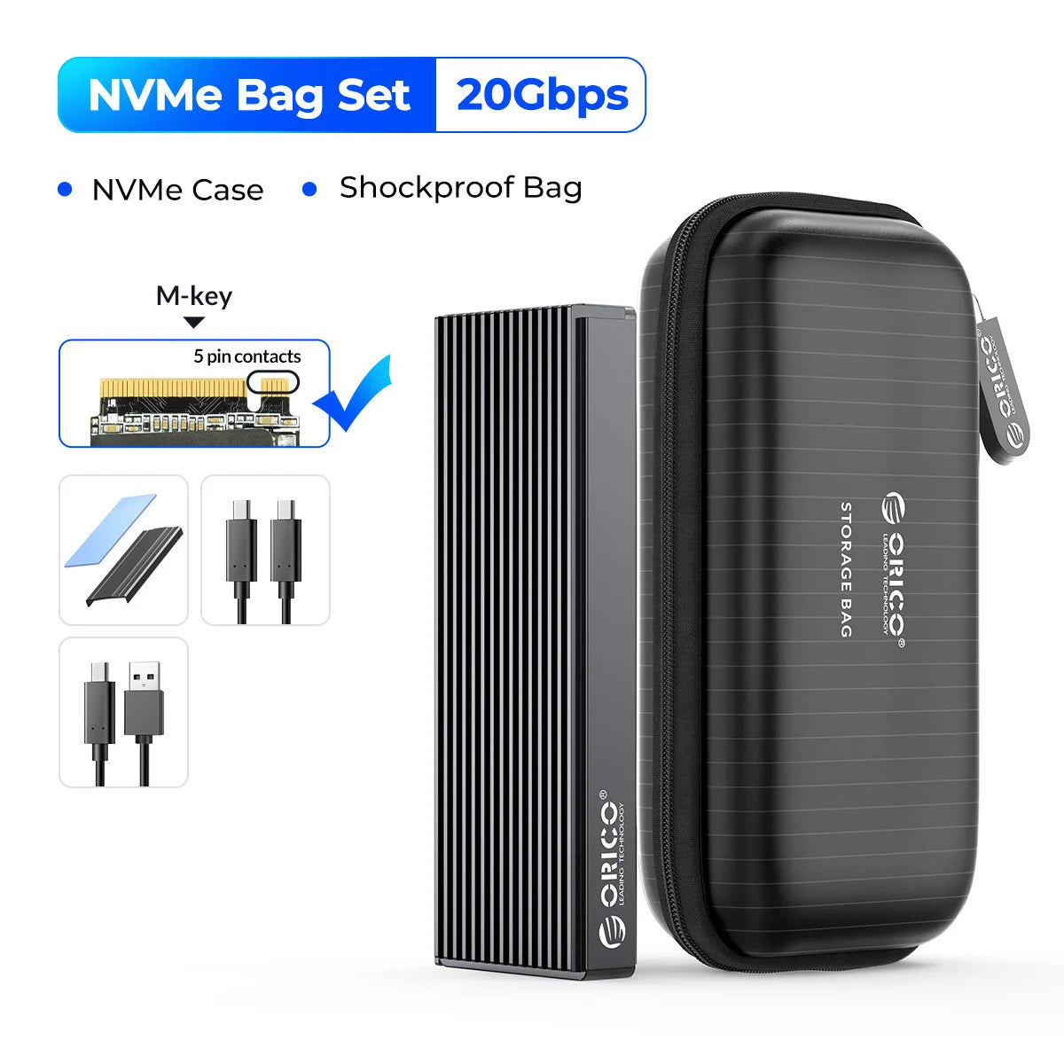 M.2 NVMe & SATA SSD Enclosure USB-C — Supports 2230/2242/2260/2280 | USB 3.2 Gen2 10Gbps / Gen2x2 20Gbps