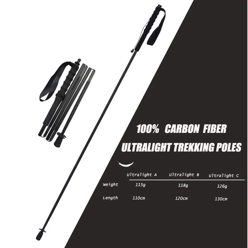 Ultra-Light Carbon Fiber Folding Trekking Pole Adjustable 110–130 cm (43–51 in) Collapsible Hiking and Walking Stick
