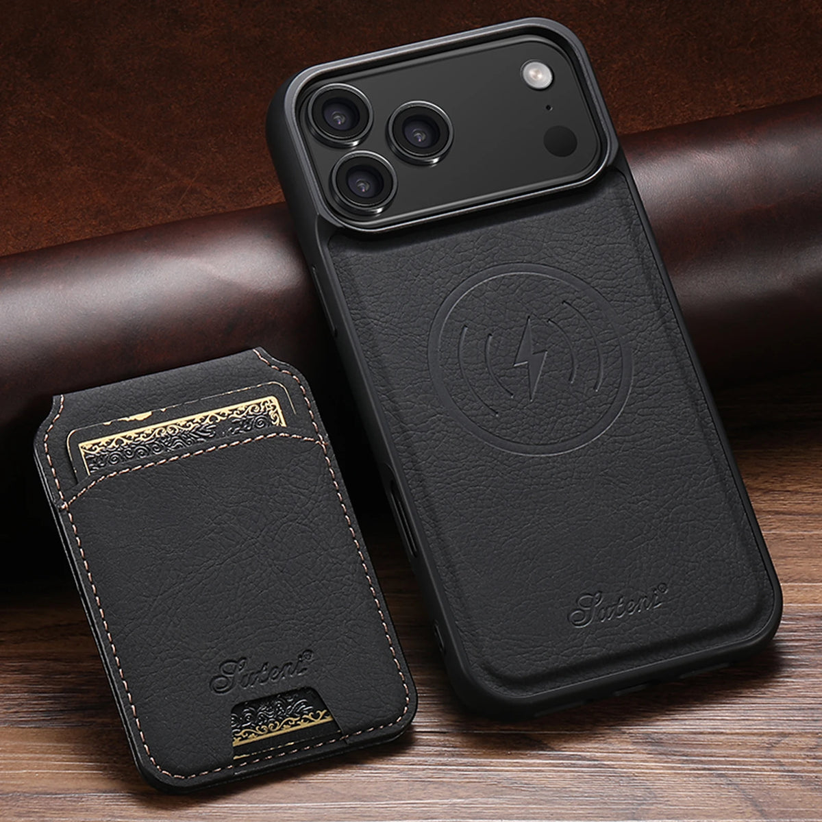 Magnetic Wireless Charging Wallet Phone Case – Faux Leather Card Holder & Stand for iPhone (Multiple Models)