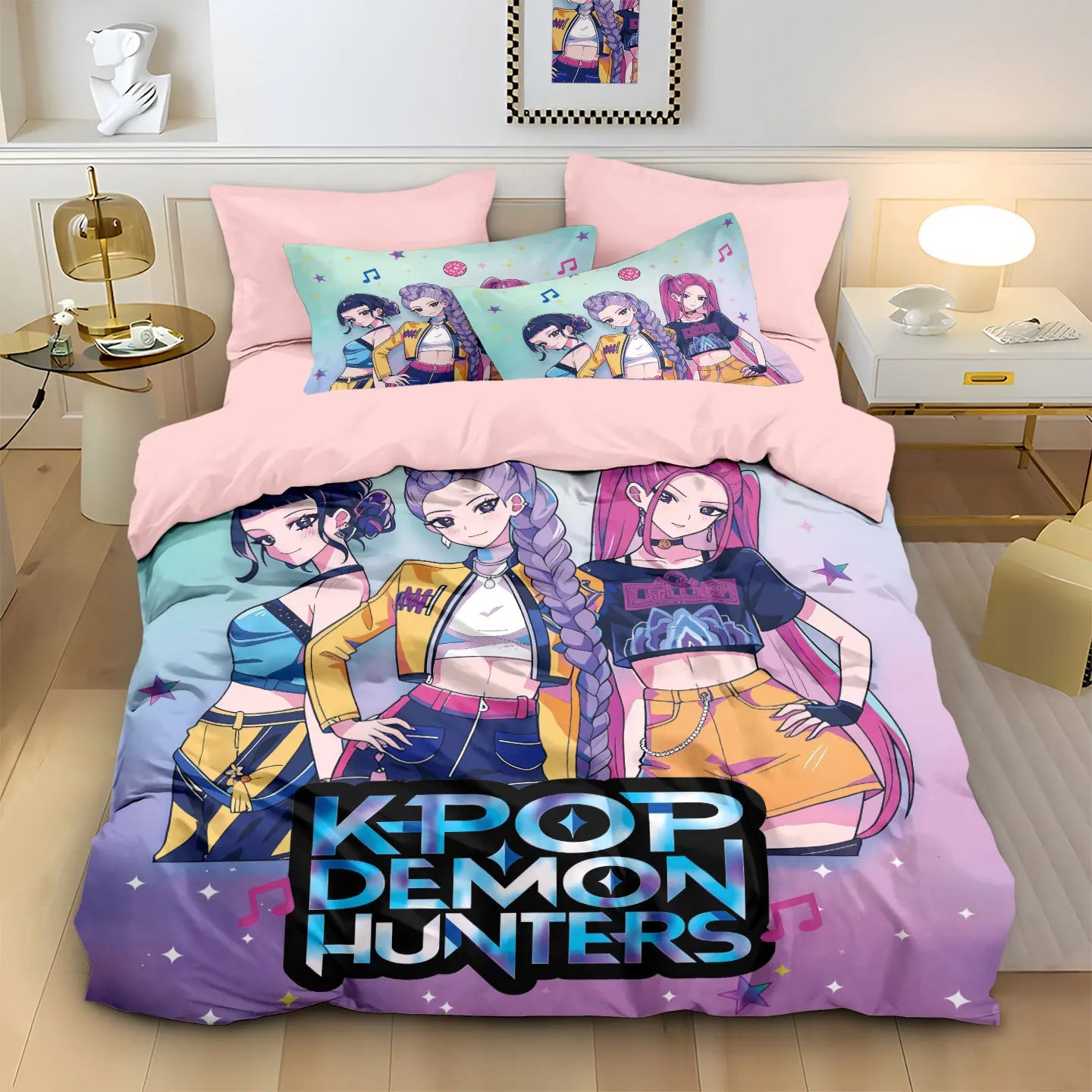 Anime Demon Hunter Zoey Mira Duvet Cover Set 3D Print Bedding for Girls Kids Teens Adults Single Double King