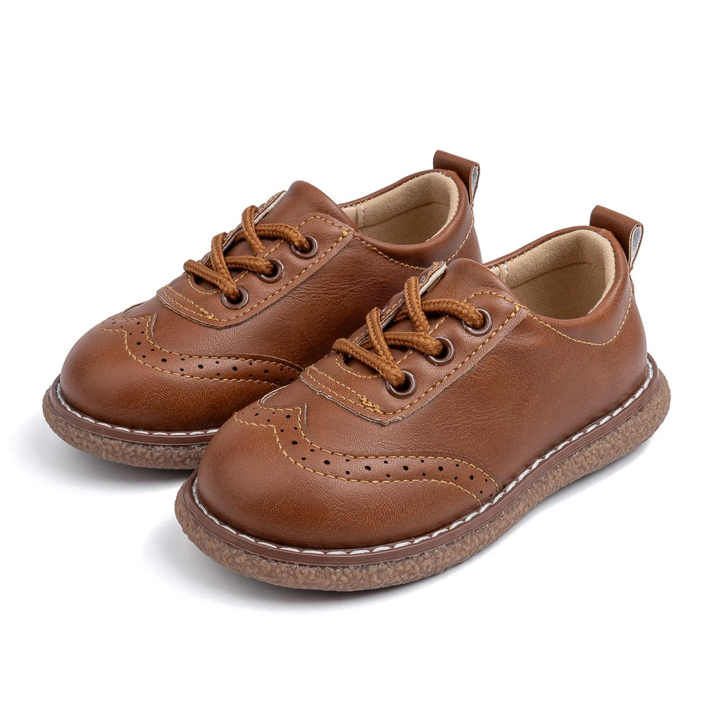 Kids Retro Leather Lace-Up Shoes – Breathable Anti-Slip Rubber Sole Flats (Ages 3–12)