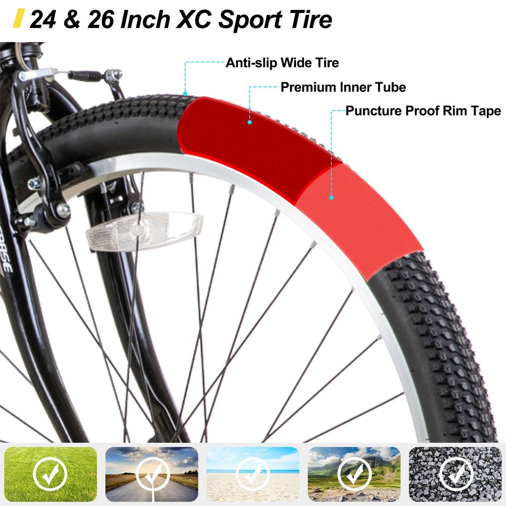 Unisex 24-inch & 26-inch Mountain Bike, 21-Speed, Chromoly Steel Frame, Dual V-Brake
