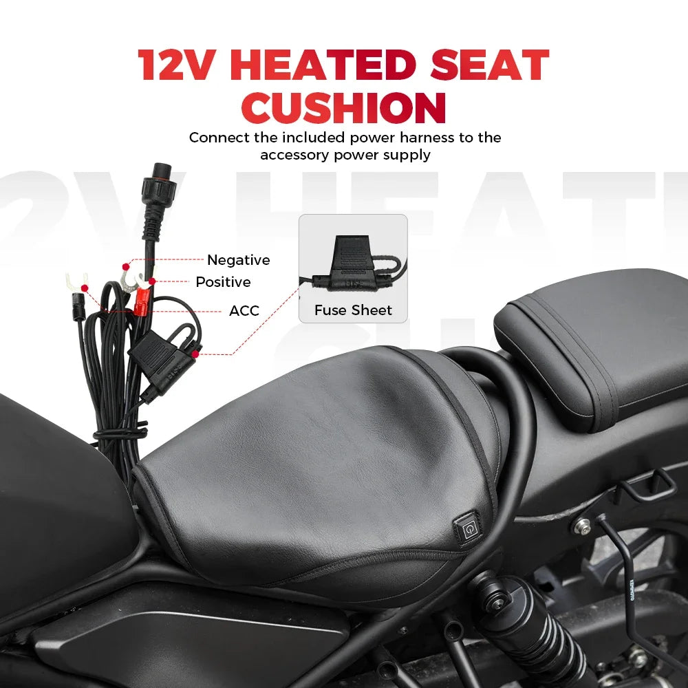 12V Universal Heated Motorcycle Seat Cushion - Waterproof Electric Heating Pad Mat 335x360mm (13.2x14.2in) with 3 Heat Settings