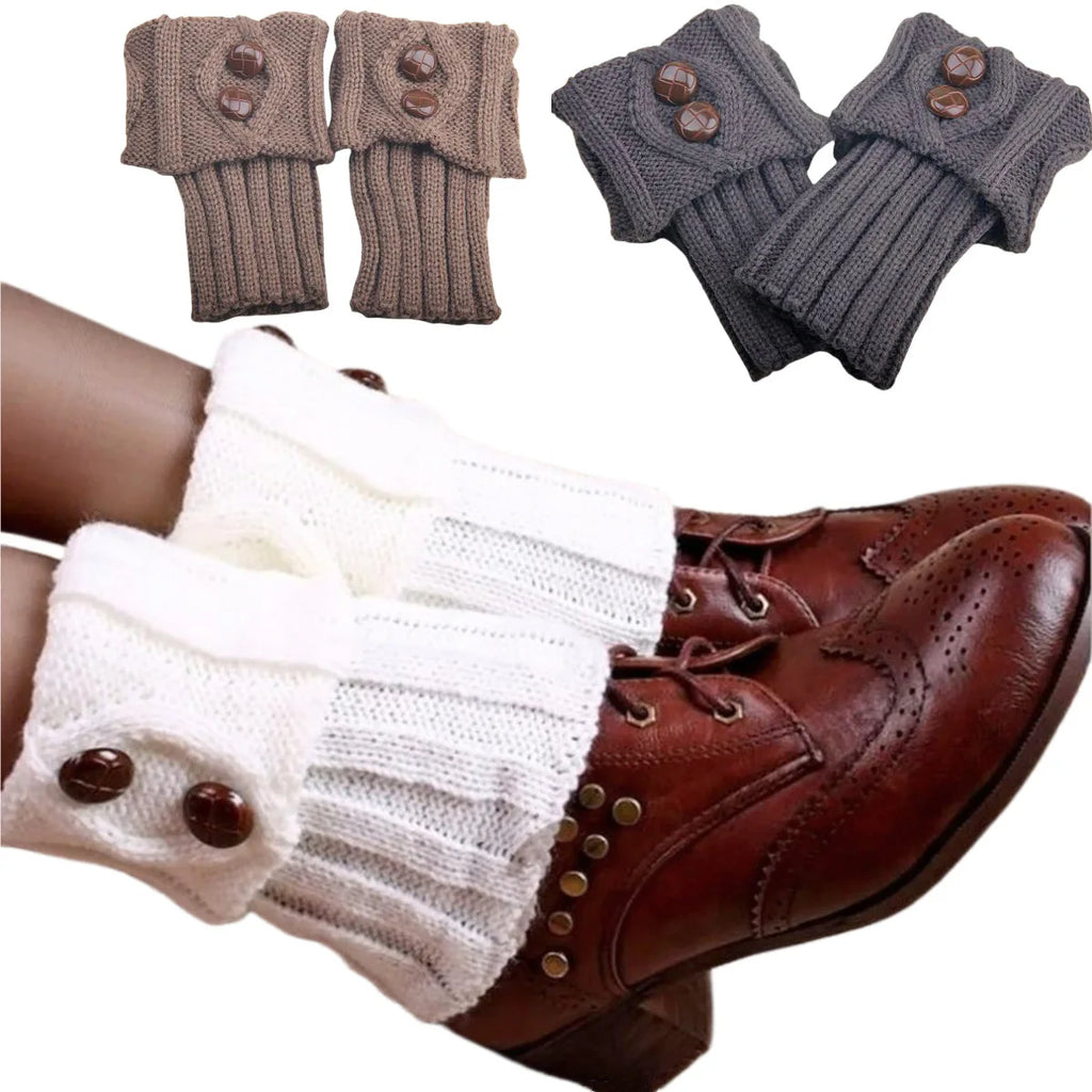 Women's Short Knit Diamond 2-Button Boot Cuffs — Knit Leg Warmers & Boot Covers