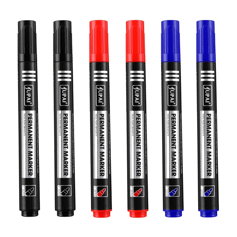 Permanent Fine Tip Marker Pens 1.5mm Waterproof Ink - 3/6 Pack Black Blue Red