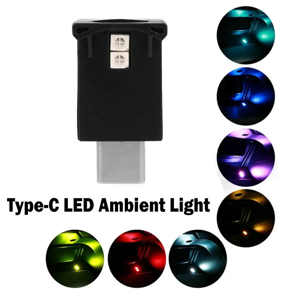 Type-C (USB-C) LED Car Ambient Light Adjustable RGB Interior Atmosphere Lamp 8 Colors Dynamic Gradient