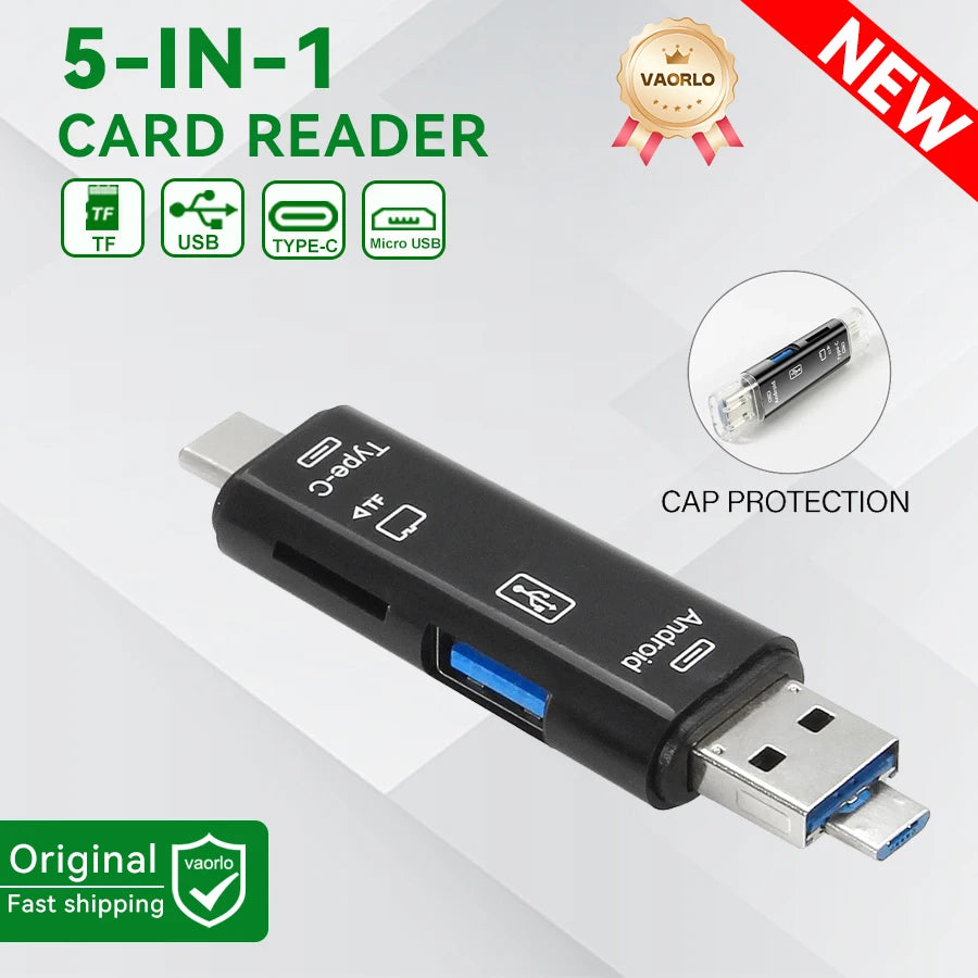 6-in-1 USB-C OTG Card Reader & USB 3.0 Flash Drive Adapter — SD / TF / MicroSD for Phone, Tablet, Laptop