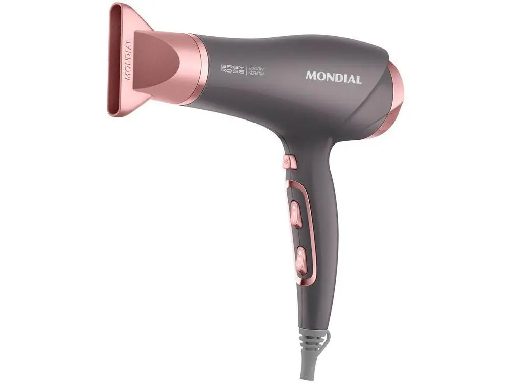 Keratin Hair Dryer 220V - Tourmaline Ionic, Ceramic Grill, Cold Shot & Concentrator Nozzle - Graphite/Rosé