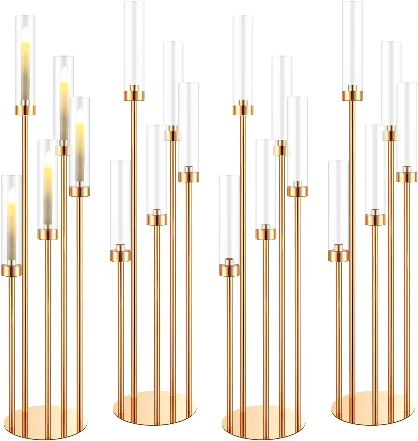 5-Arm Floor Candelabra 42.5 in (108 cm) Gold Metal Candle Holder with 5 Acrylic Shades for Wedding Centerpiece