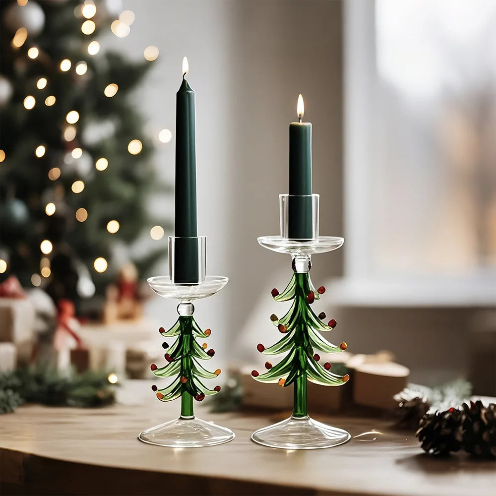 Nordic Christmas Tree Glass Candle Holders - Borosilicate Candelabra Tabletop Decor for Home, Party & Birthday