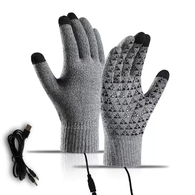 USB Heated Touchscreen Winter Gloves - Thermal Knitted Non-Slip Gloves for Skiing, Cycling & Backpacking
