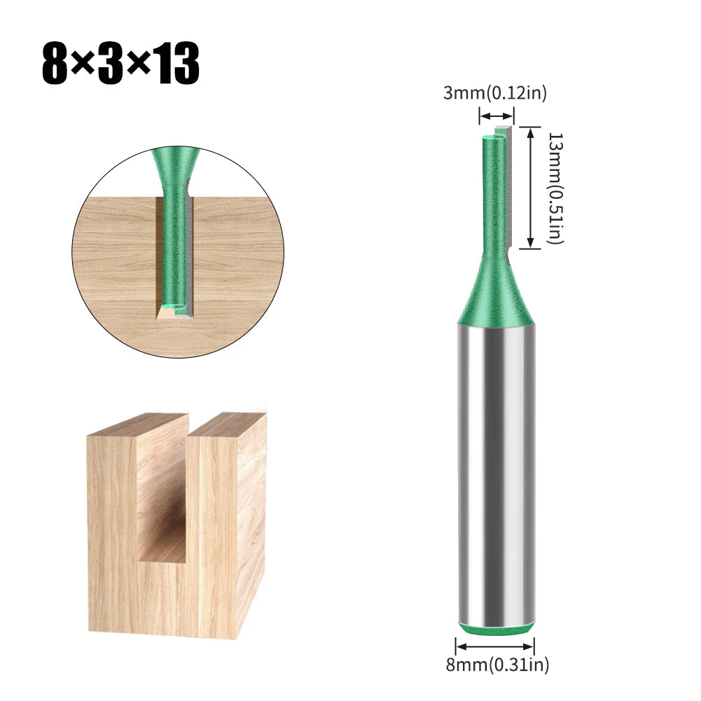 Tungsten Carbide Router Bit 3-20mm (0.12-0.79 in) Diameter, 8mm (0.315 in) Shank, Single/Double Flute Straight Bit for Woodworking
