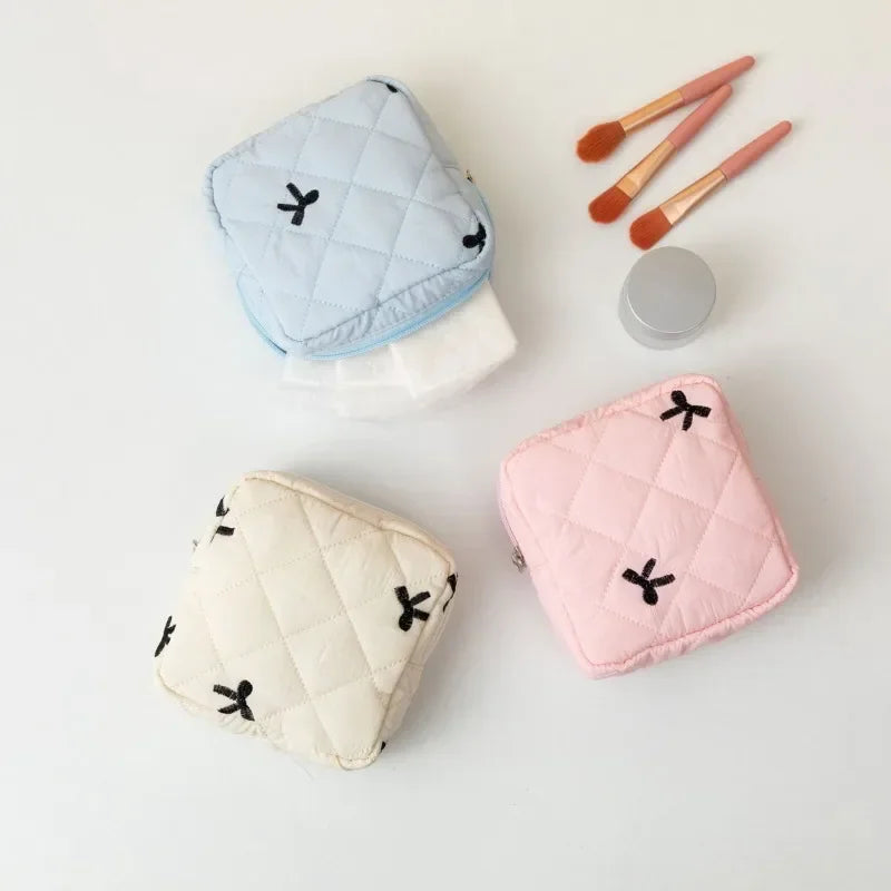 Large Capacity Period Pouch - Cute Cartoon Bow Sanitary Napkin & Tampon Organizer Bag