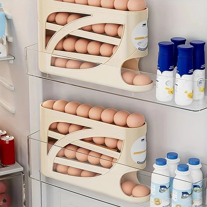 3-Tier Rolling Egg Storage Rack for Refrigerator Holds 24 Eggs — Large Capacity Kitchen & Fridge Organizer
