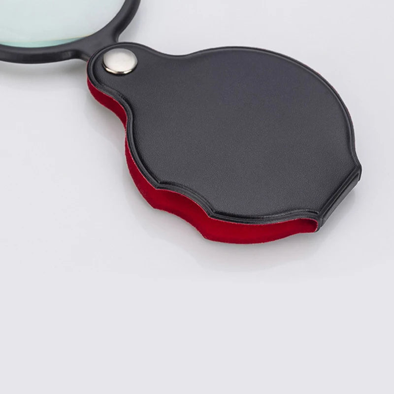 Foldable Pocket Magnifier 6X/8X – 50mm & 60mm (2.0 in / 2.4 in) Glass Lens Leather Case Handheld Loupe for Reading & Jewelry