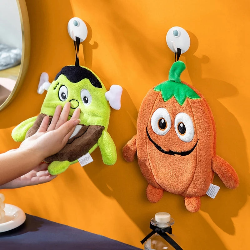 Pumpkin Halloween Hand Towel Super Absorbent Coral Velvet Handkerchief with Hanging Loop