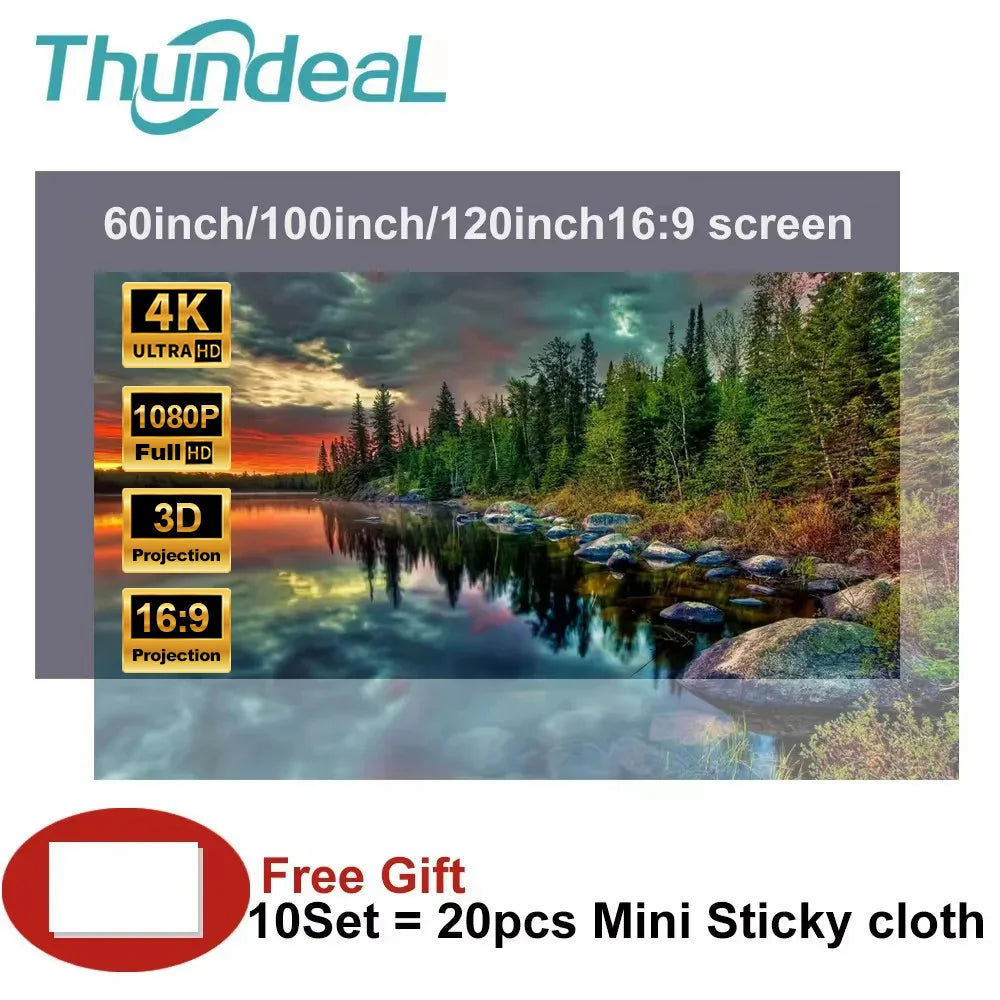 High Brightness Ambient Light Rejecting Portable Projector Screen 16:9 — 60–133 Inch (152–338 cm) Reflective Fabric for Home Theater