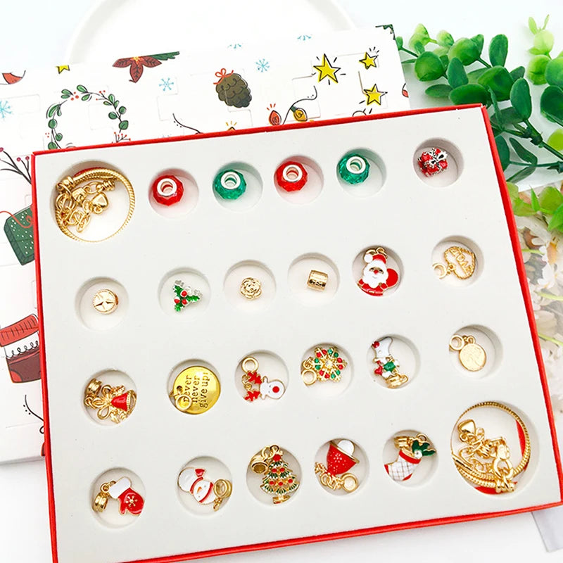 24-Piece Christmas Advent Calendar Pendant Set Necklace DIY Bracelet Blind Box Surprise Gift