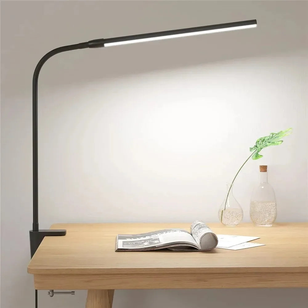 Dimmable LED Clip-On Desk Lamp – Dual-Head Adjustable 31.5in (80cm) Arm, USB Clamp Light for Office, Reading & Monitor Lighting