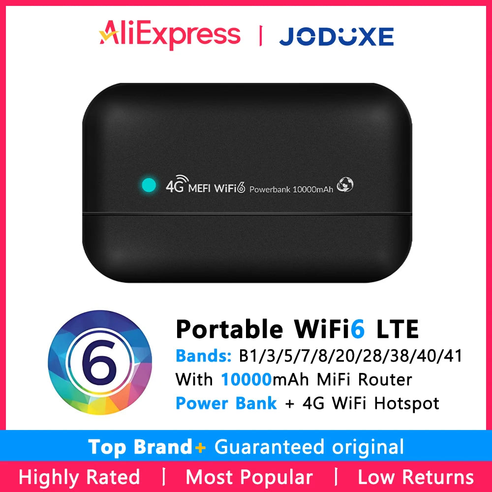 4G LTE Portable WiFi Hotspot WiFi 6 10000mAh Power Bank Pocket Router 300Mbps Global Bands