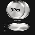 3-Piece Stainless Steel Round Shallow Plates Set – Rust-Resistant Camping, BBQ & Picnic Dishes (14–30 cm / 5.5–11.8 in)