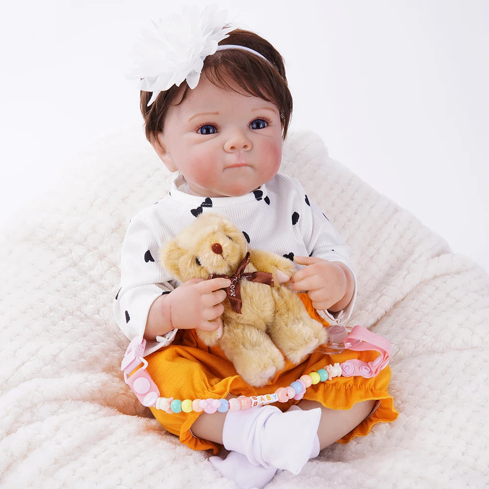 Reborn Baby Doll 48 cm (19 in) Realistic Silicone Bathable Newborn Girl Doll with Rooted Hair & Accessories