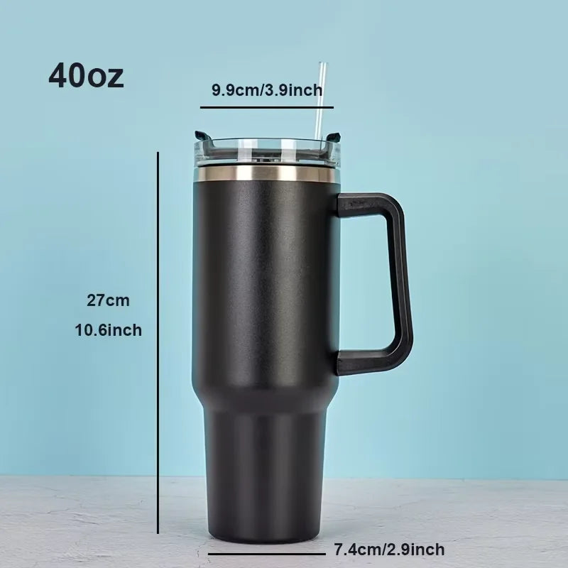40oz Vacuum Insulated Tumbler with Handle & Straw Lid | Stainless Steel Travel Bottle