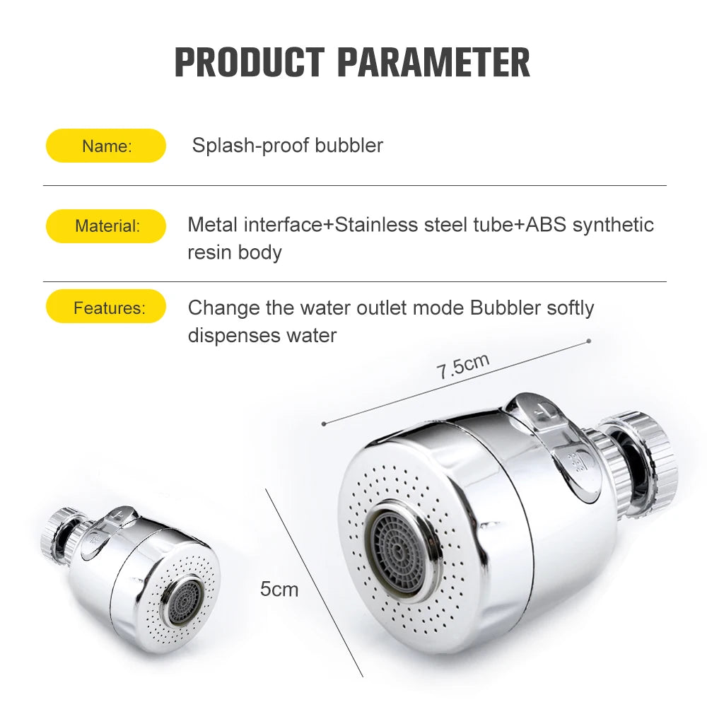 Universal 2/3-Mode Rotating Kitchen Faucet Adapter 360° Swivel Aerator Spray Nozzle, Water-Saving Tap Extender