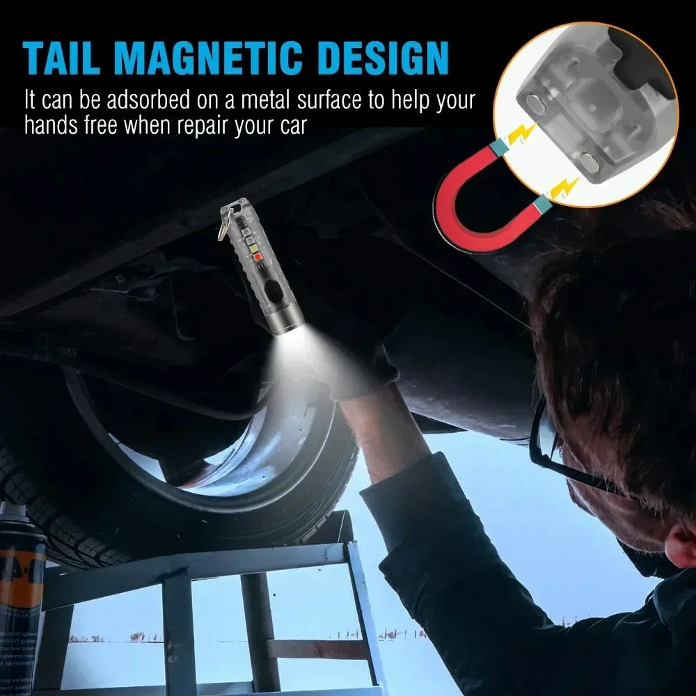 Mini Keychain Flashlight USB-C Fast Charge IP65 Waterproof Magnetic 400LM Rechargeable LED Torch for Camping & Emergency