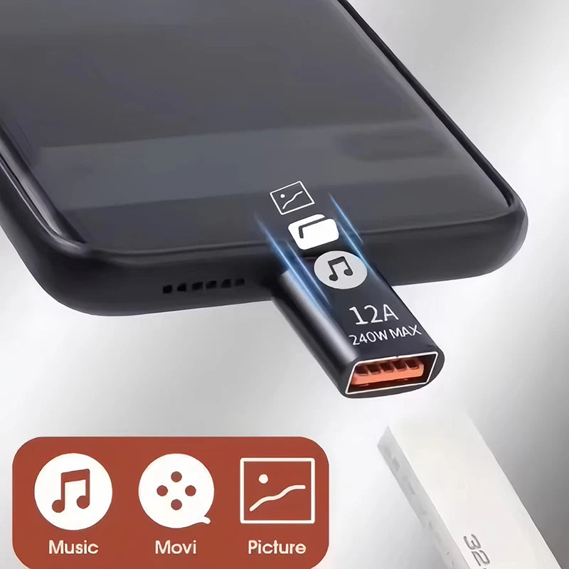 USB-C OTG adapter connected to smartphone for data transfer