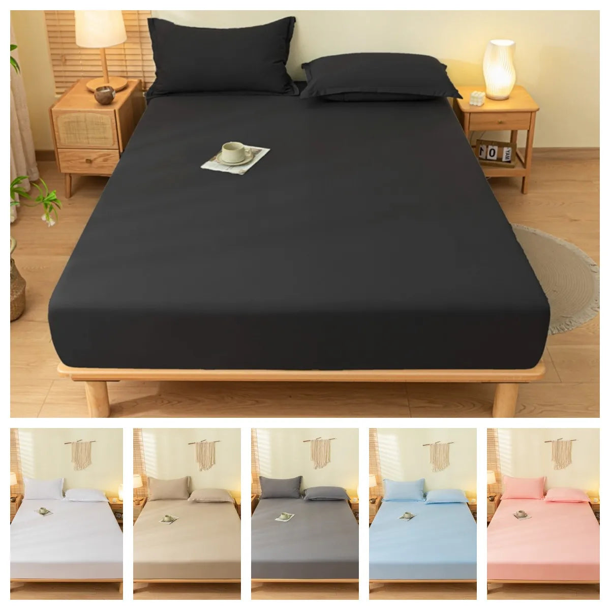 Brushed Microfiber Fitted Bed Sheet 1pc — Solid Color Elasticized, Skin-Friendly, Multiple Sizes (Single Queen King) Fits Mattresses up to 25 cm / 9.8 in