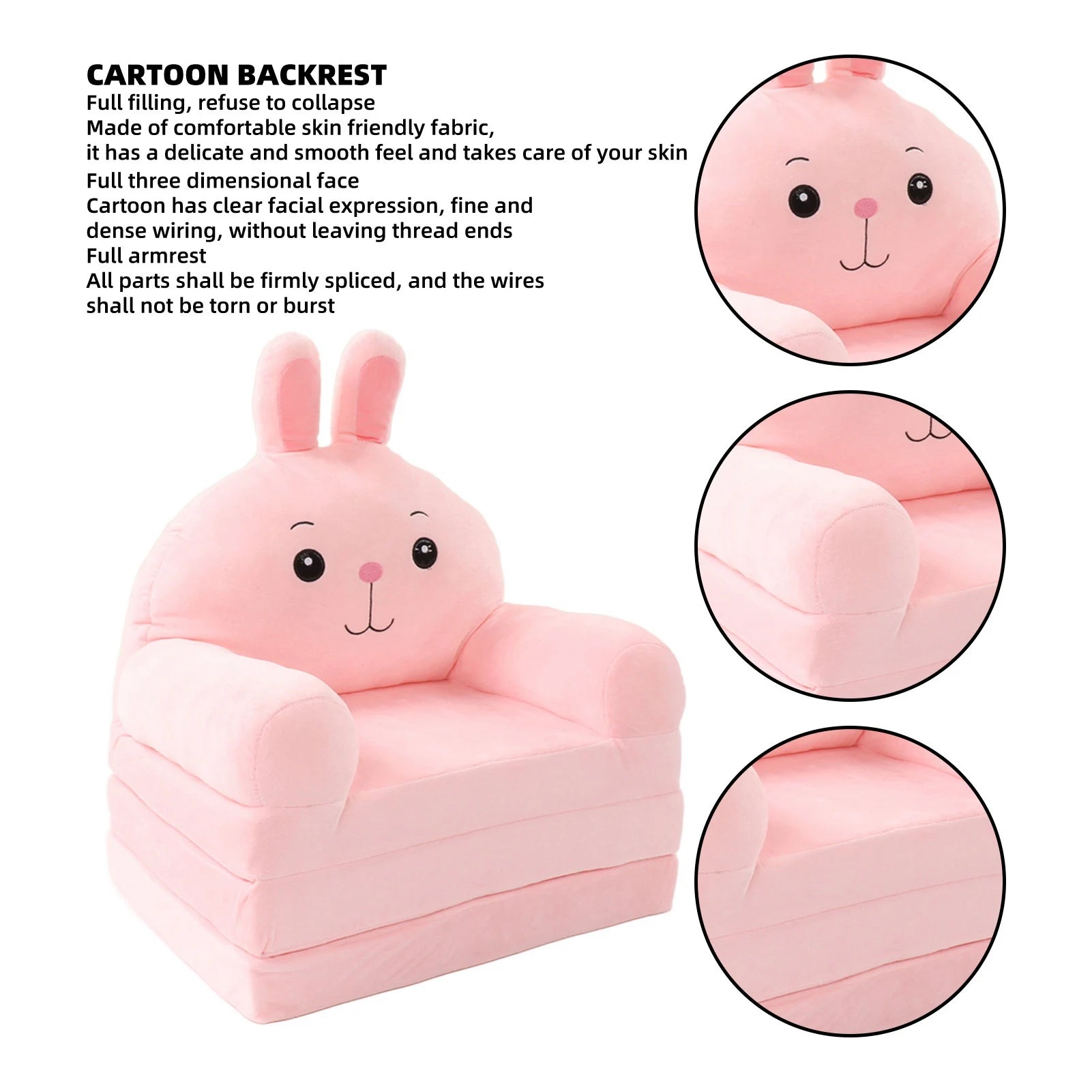 Cartoon Foldable Kids Sofa Bed - Plush Detachable Washable Cover & Wide Armrests