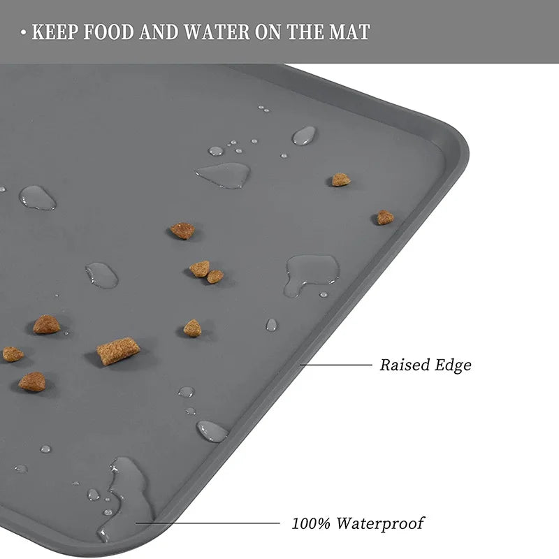 Silicone Pet Feeding Mat 48 x 30 cm (18.9 x 11.8 in) - Non-Slip Waterproof Bowl Placemat for Dogs & Cats, Easy-Clean Feeding Pad