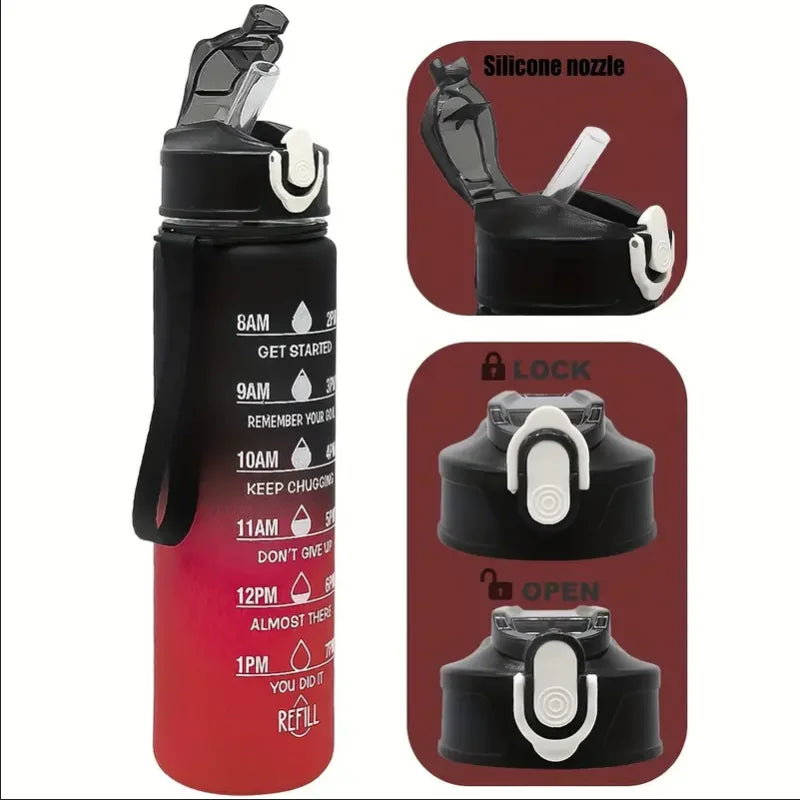 750–800ml Time-Tracking Sports Water Bottle with Straw, Leak-Proof Locking Flip Lid & Carry Strap (25–27 fl oz)