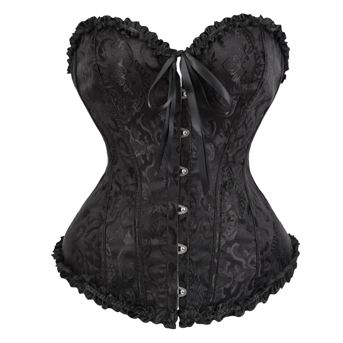 Women's Victorian Gothic Overbust Corset Bustier - Jacquard Brocade Front Busk Waist Cincher