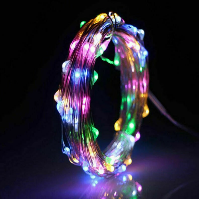 1-Pack Fairy LED Copper Wire String Lights — Battery Powered, 1/2/3/5/10M (3.3/6.6/9.8/16.4/32.8 ft) for Bedroom, Garden, Party and Wedding Decor