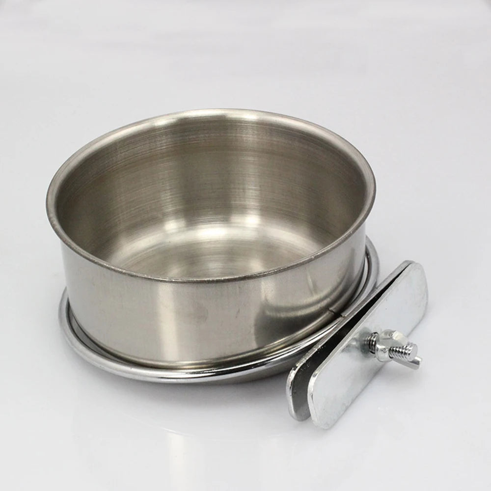 Parrot Feeding Cups Stainless Steel Bird Food & Water Bowl with Clamp Holder for Parakeets, Parrots & Small Animals