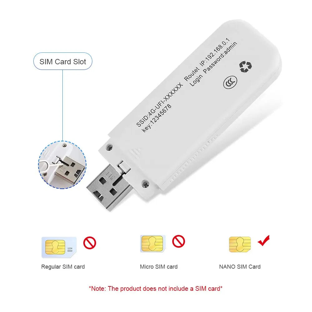 Portable 4G LTE USB Dongle Mobile WiFi Hotspot – SIM Card Plug & Play, 150Mbps 2.4GHz, Works in Europe, Korea & Russia