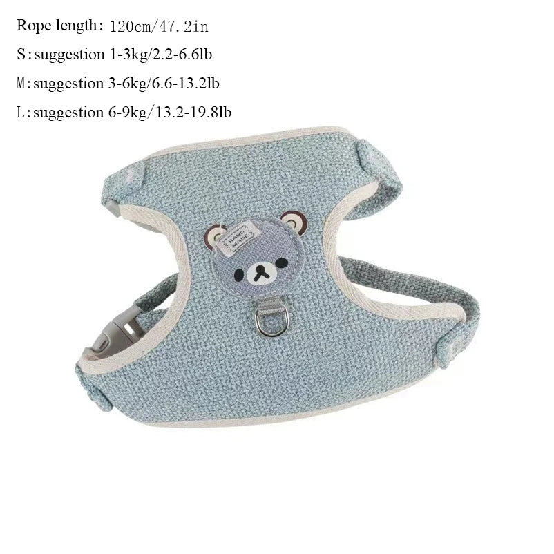 Teddy Cartoon Vest Harness & Leash Set for Small Dogs and Puppies