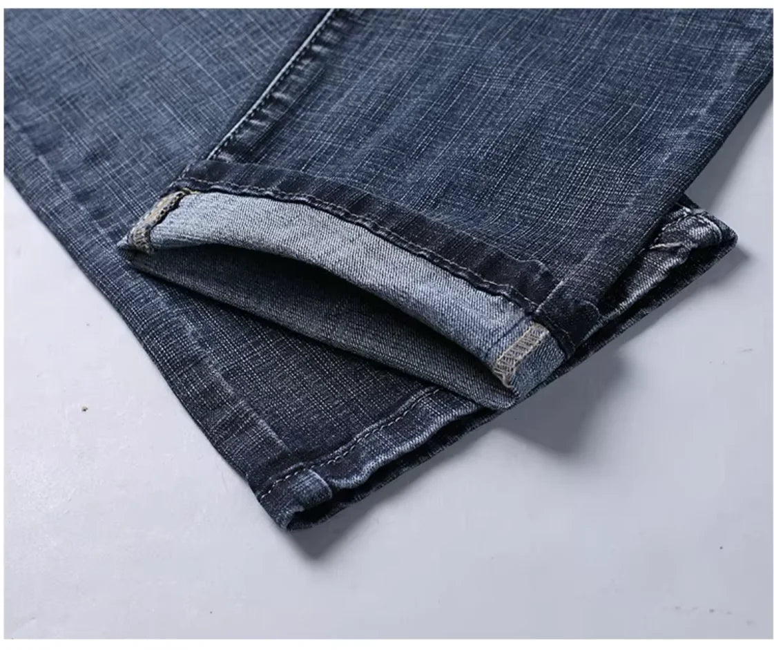 Men's Straight Stretch Denim Jeans - Business Casual Blue/Black