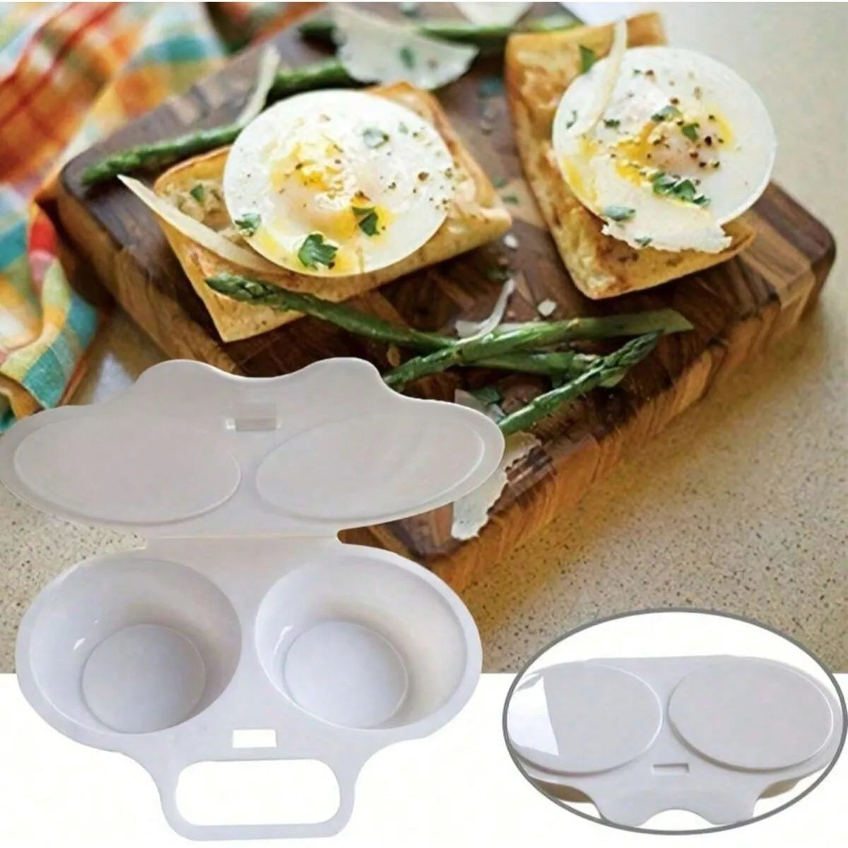 2-Cup Microwave Egg Poacher - BPA-Free Non-Stick Double Egg Cooker & Steamer for Quick Breakfast