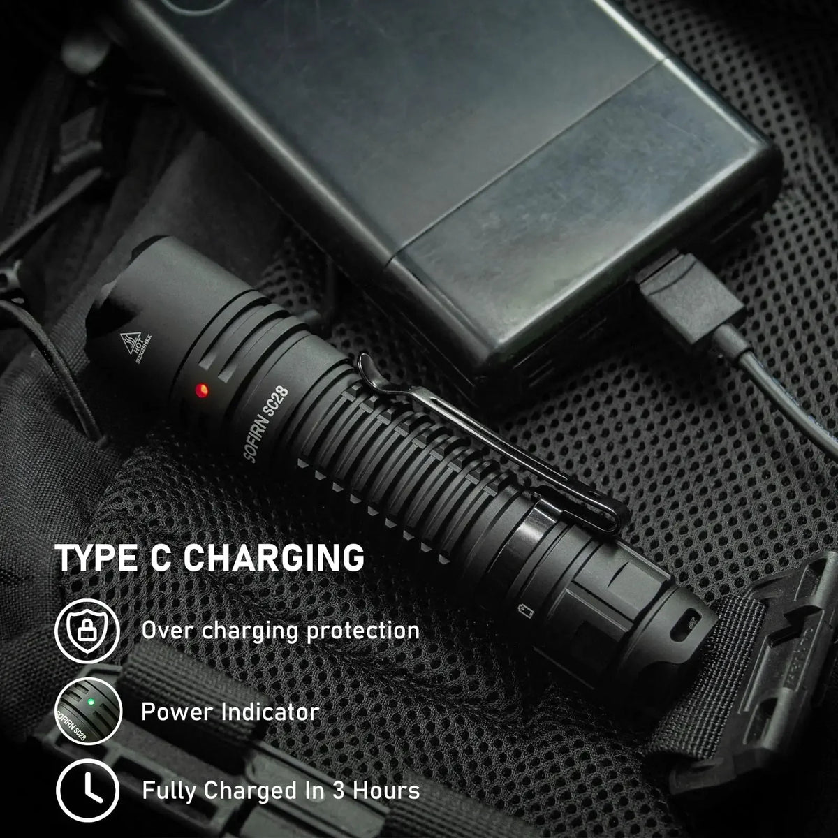 Tactical Rechargeable Flashlight 2800 Lumens USB-C IPX8 EDC Torch 21700 Battery for Camping Hunting Fishing