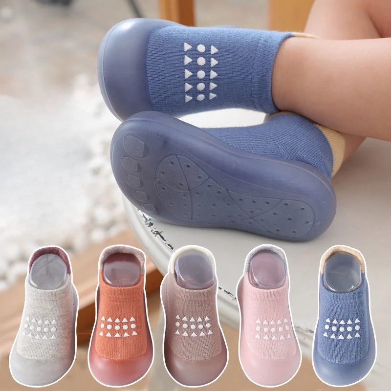 Unisex Toddler First Walkers Slip-On Soft Sole Baby Socks Shoes - Breathable Polyester Upper, Rubber Outsole (Ages 4-6)