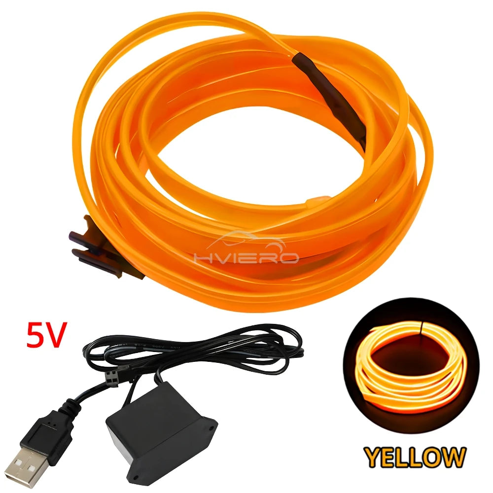 Car Interior LED Strip Light 1/2/3/5M – Flexible Neon Rope USB & 12V Ambient Door Dashboard Lighting