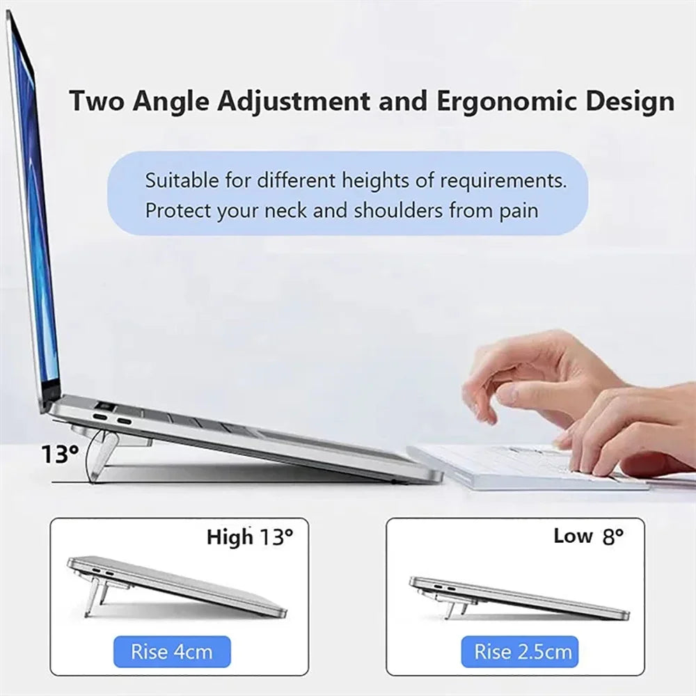2-Pack Foldable Zinc Alloy Invisible Laptop Riser — Adjustable Self-Adhesive Keyboard Lift for 11–17 Inch (28–43 cm) Laptops
